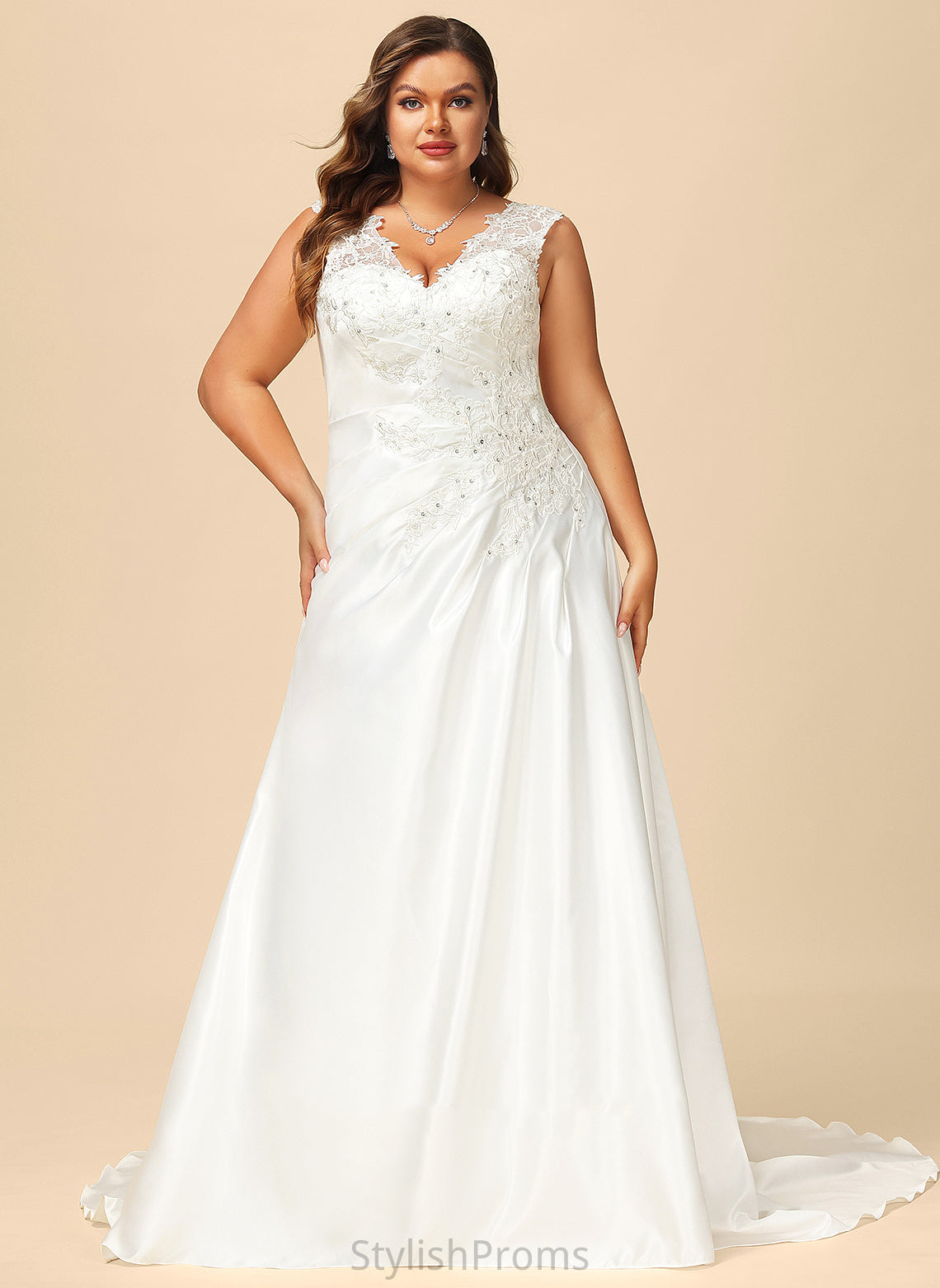 Wedding Ruffle Wedding Dresses Dress Ball-Gown/Princess With Janiyah Satin V-neck Sweep Sequins Train Beading Lace