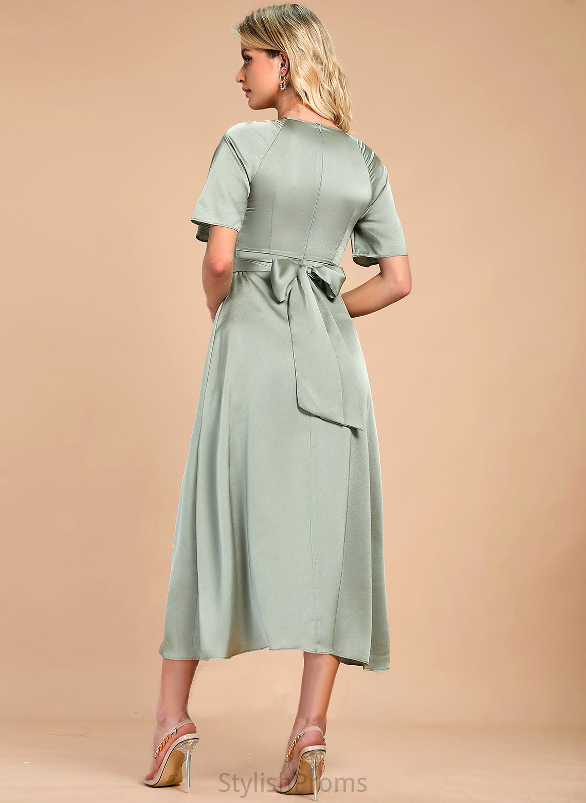 Satin Cocktail A-Line Tea-Length Layla Cocktail Dresses Dress