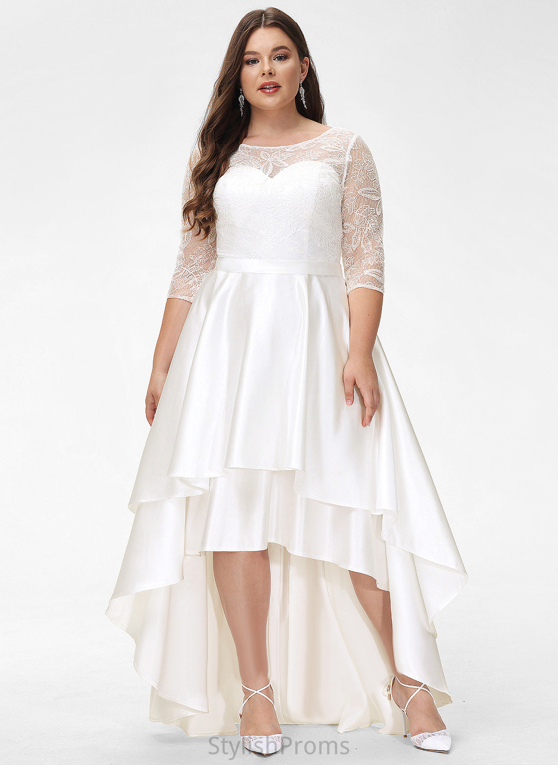 Dress Satin Lace A-Line Wedding Wedding Dresses Scoop Adrienne Asymmetrical