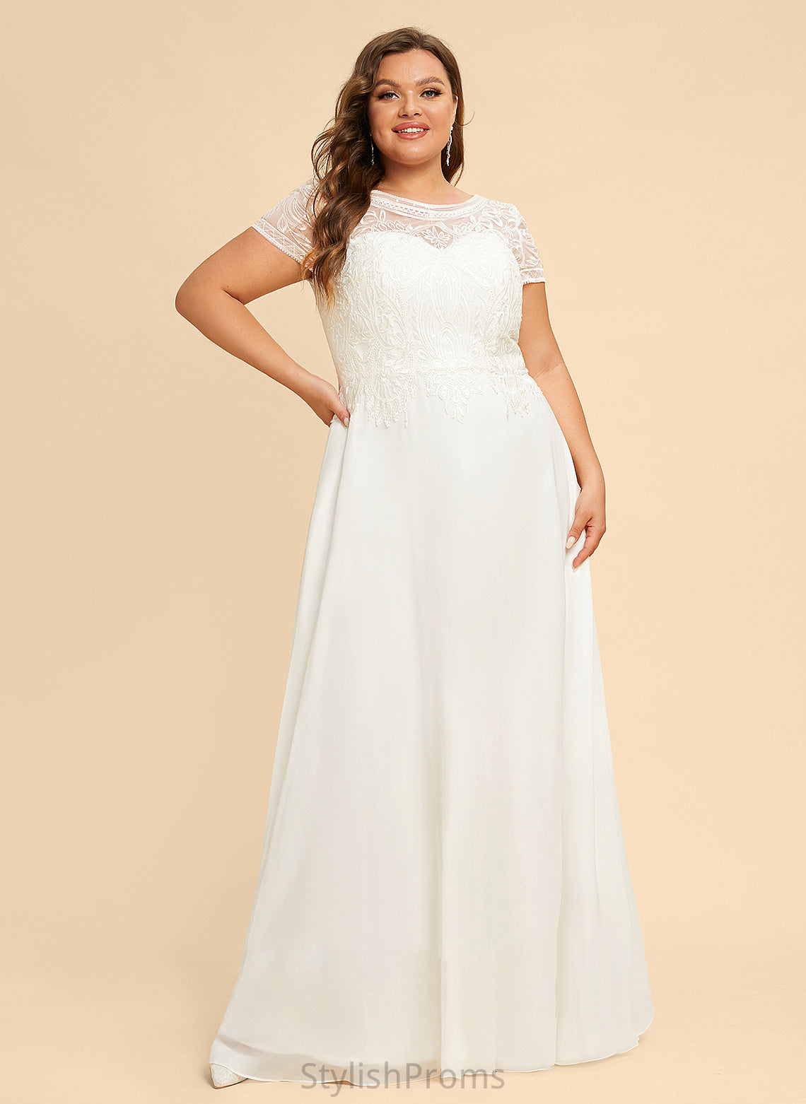 Chiffon Wedding Sequins Wedding Dresses Lace With Dress Floor-Length Scoop Louise