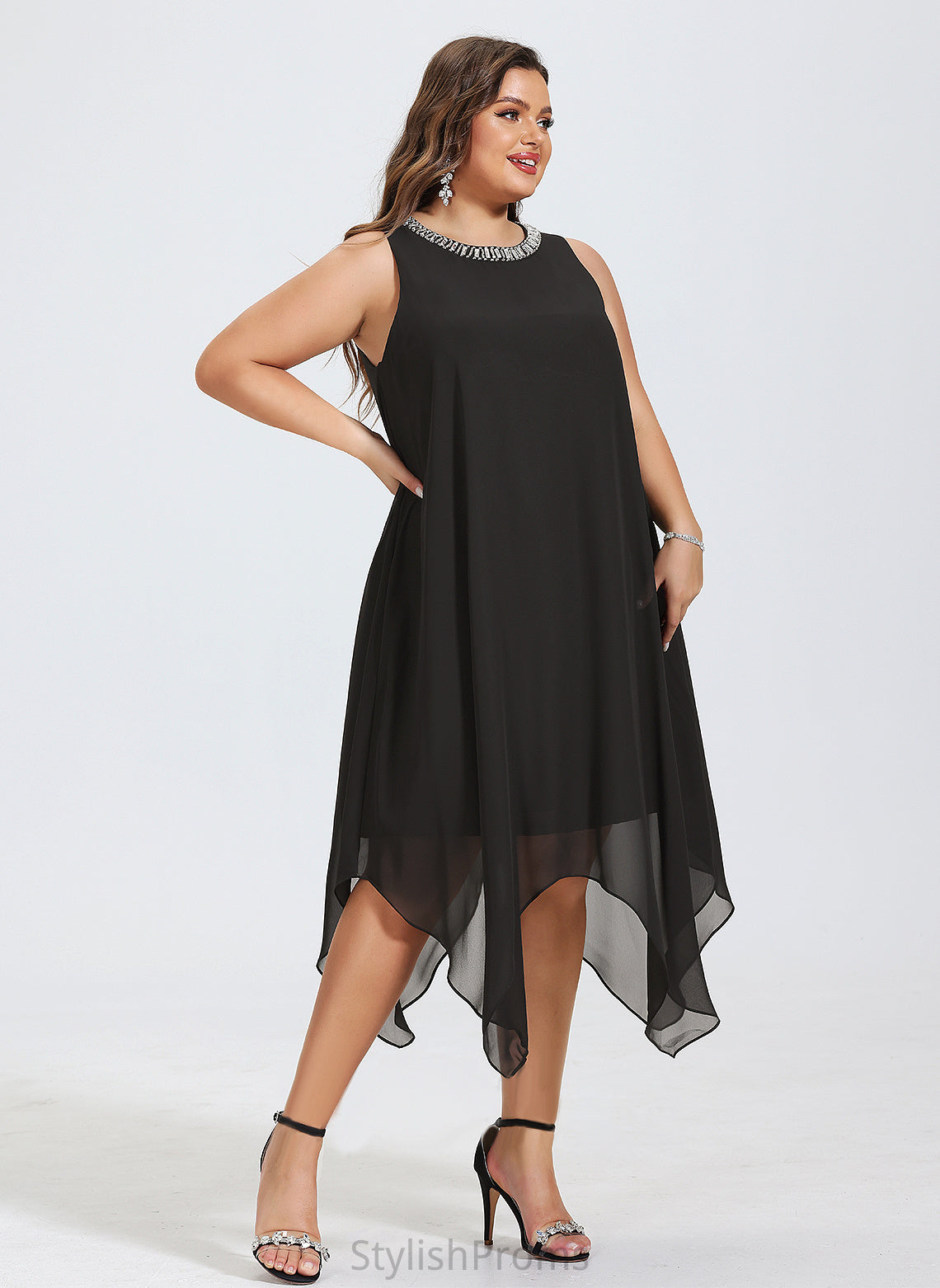 Dress Scoop Chiffon Cocktail With Beading Neck Cocktail Dresses Asymmetrical A-Line Sara