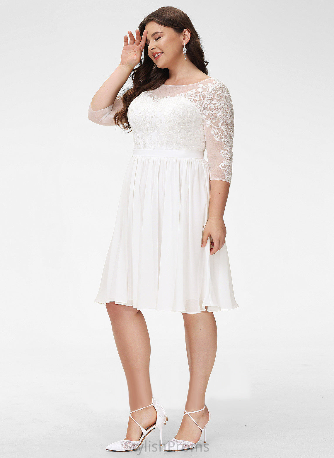 Wedding Camille With Wedding Dresses Dress Knee-Length Lace Scoop Chiffon Sequins A-Line