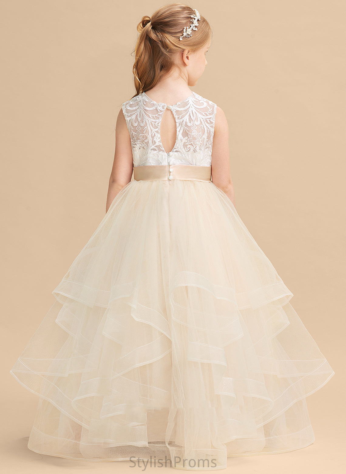 Ball-Gown/Princess Flower Floor-length Neck Flower Girl Dresses Girl - Tulle/Lace Scoop Sleeveless Campbell Dress