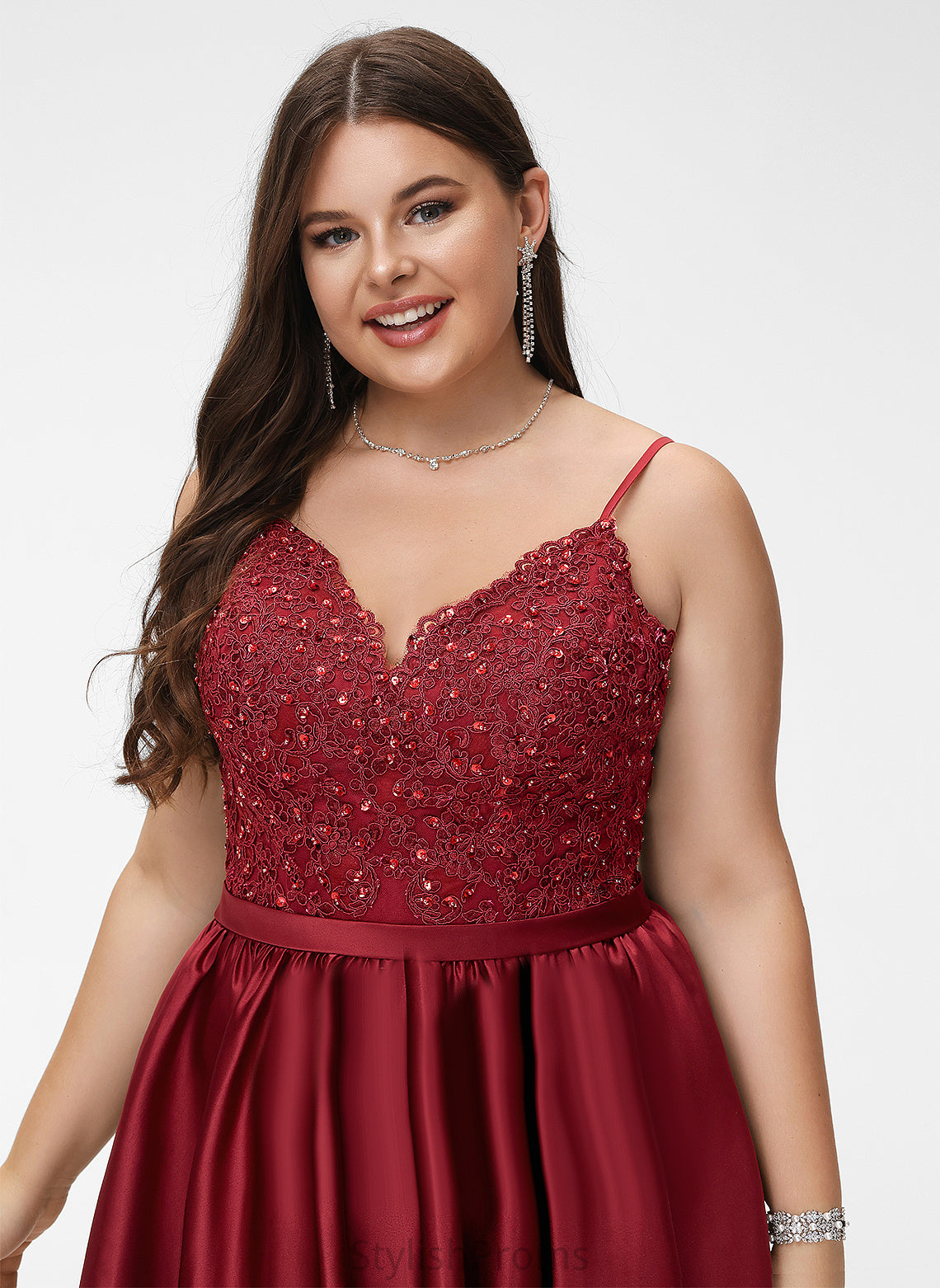 Prom Dresses Satin Short/Mini Lace With Ainsley A-Line Beading V-neck