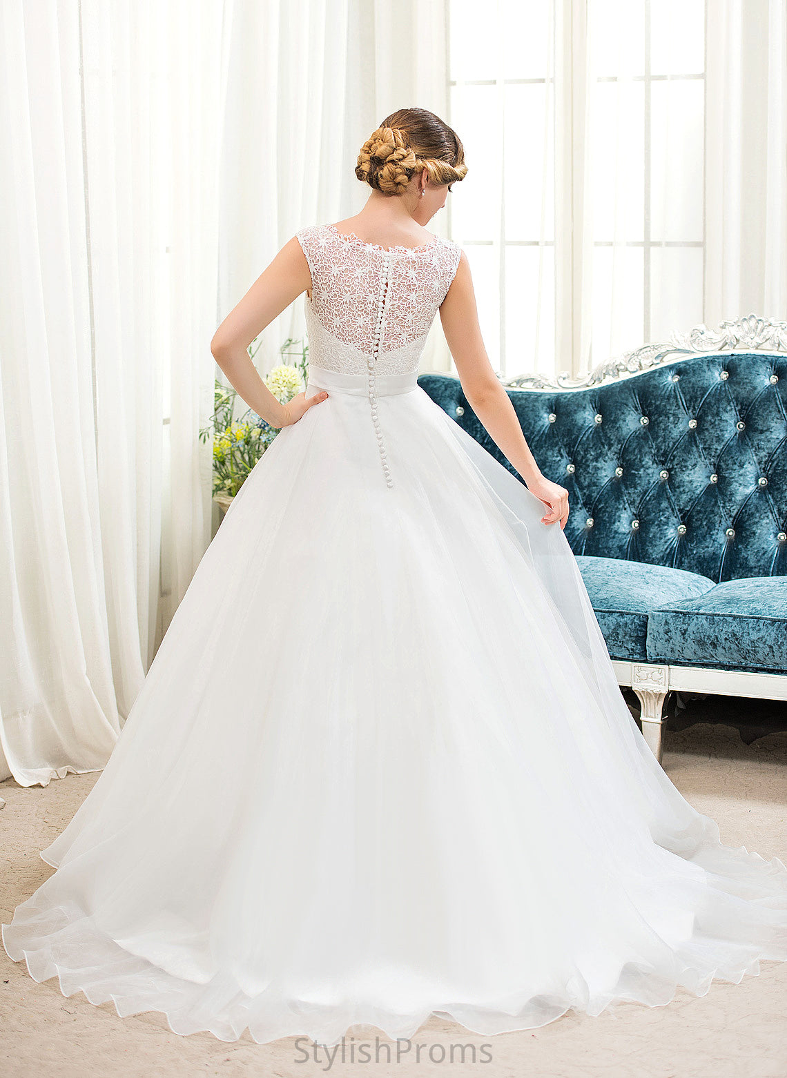 Lace Sweep Wedding Dresses Beading Satin Milagros Wedding Train Organza Ball-Gown/Princess Sequins With Dress