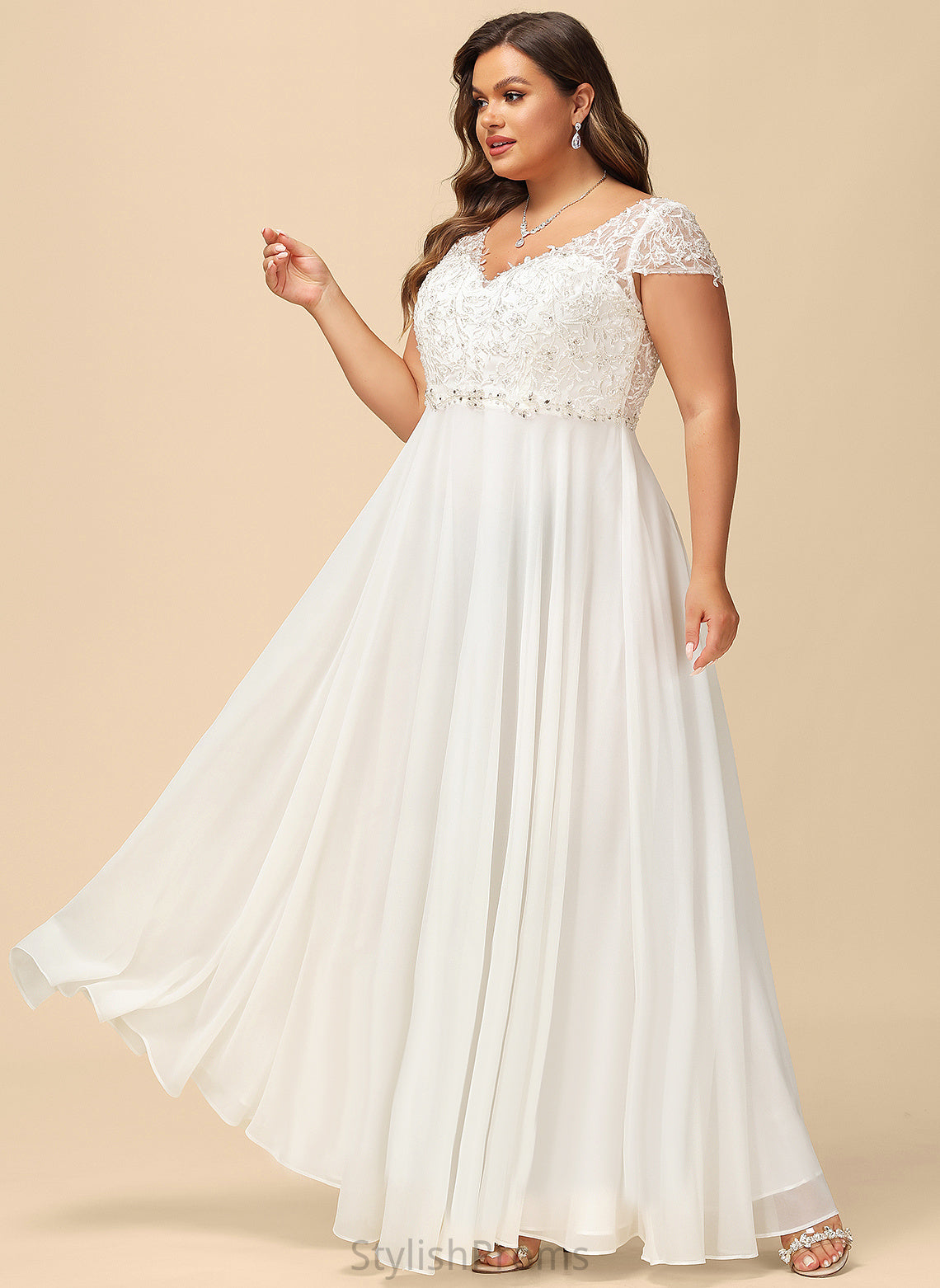 Dress Floor-Length V-neck Chiffon A-Line Sequins With Bethany Wedding Dresses Lace Wedding Beading