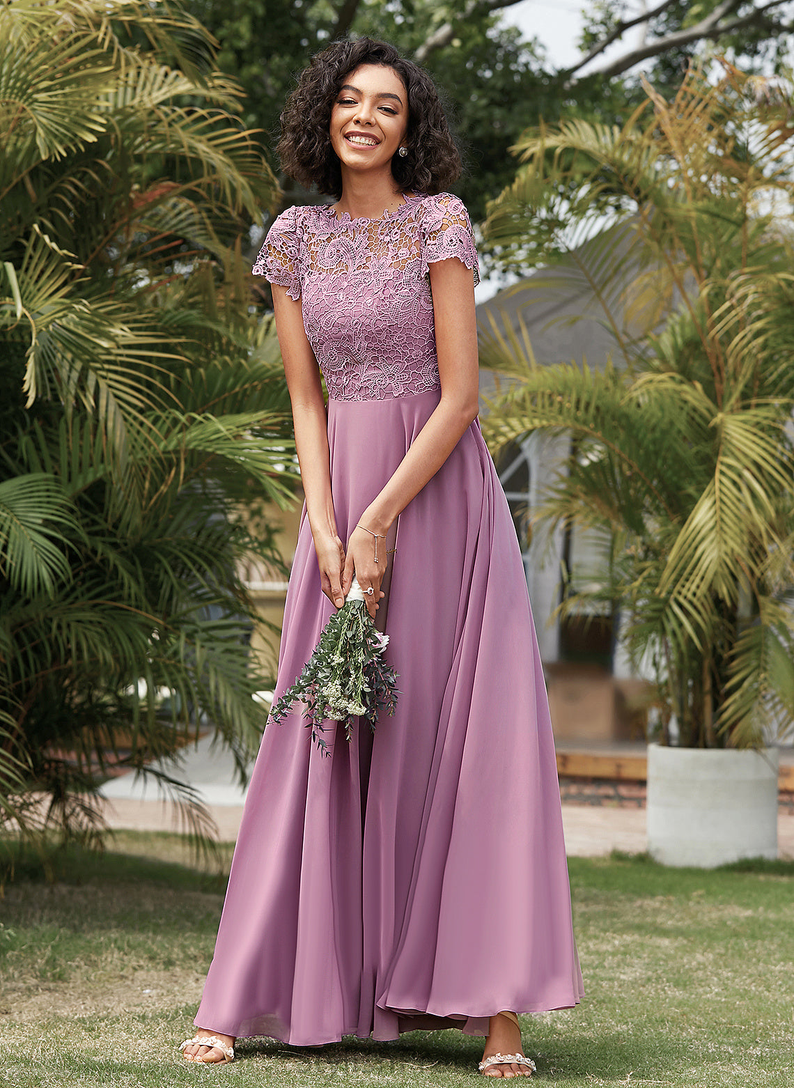 Prom Dresses Floor-Length Scoop A-Line Lace Chiffon Karley