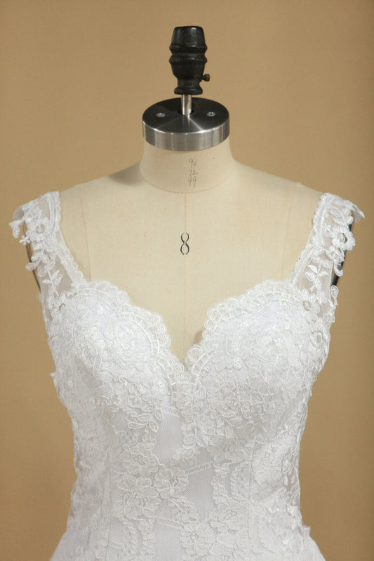 2024 Wedding Dresses Mermaid Straps Lace With Applique Sweep Train