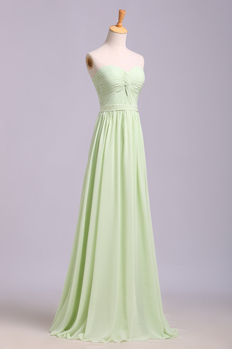 Hot Selling Prom Dresses A Line Floor Length Sweetheart Chiffon Belt Color Sage Discount Price Fast Delivery