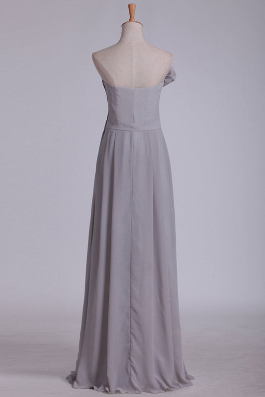 2024 Sheath Bridesmaid Dresses Strapless Chiffon With Handmade Flower