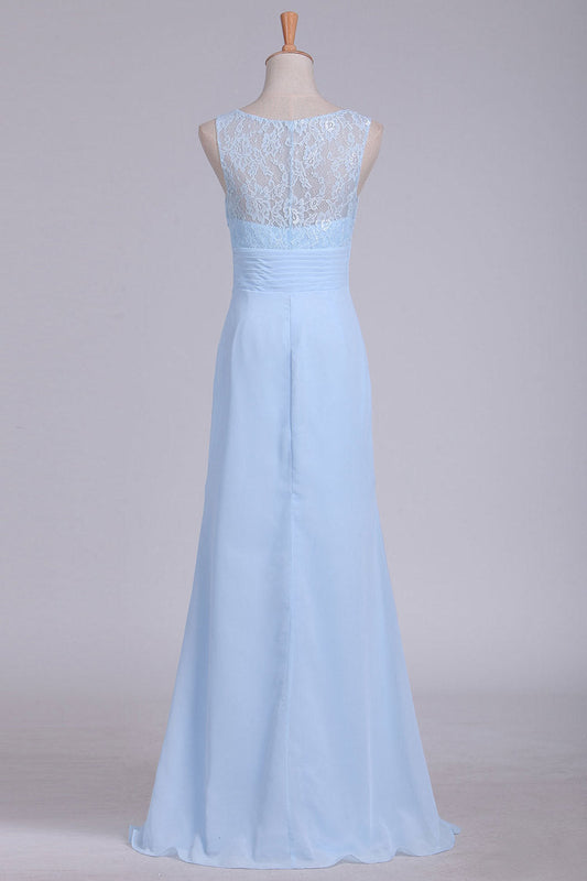 2024 Bridesmaid Dresses Scoop Chiffon & Lace Floor Length Zipper Up