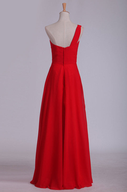 2024 One Shoulder A Line Chiffon With Ruffles Floor Length Bridesmaid Dresses