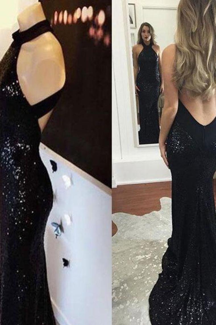 2024 Hot Sexy Sequins Mermaid Prom Dresses Halter Open Back Zipper Up