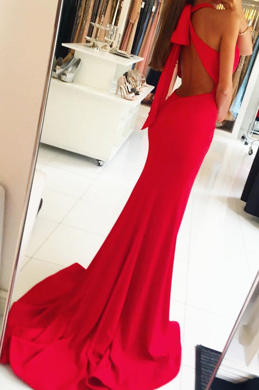 2024 Halter Open Back Satin Mermaid Evening Dresses With Slit