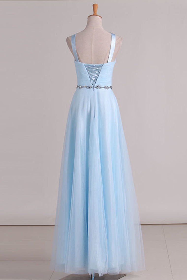 2024 Tulle Straps Bridesmaid Dresses A Line With Ruffles And Beads Floor Length