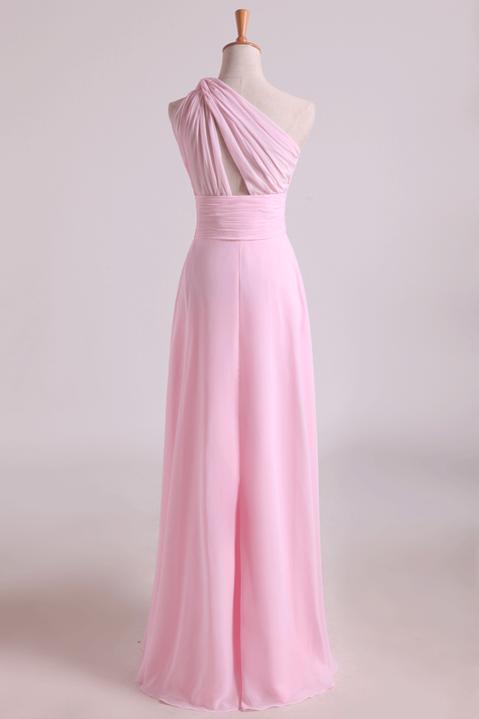 2024 One Shoulder A Line Chiffon Bridesmaid Dresses With Ruffles Pearl Pink