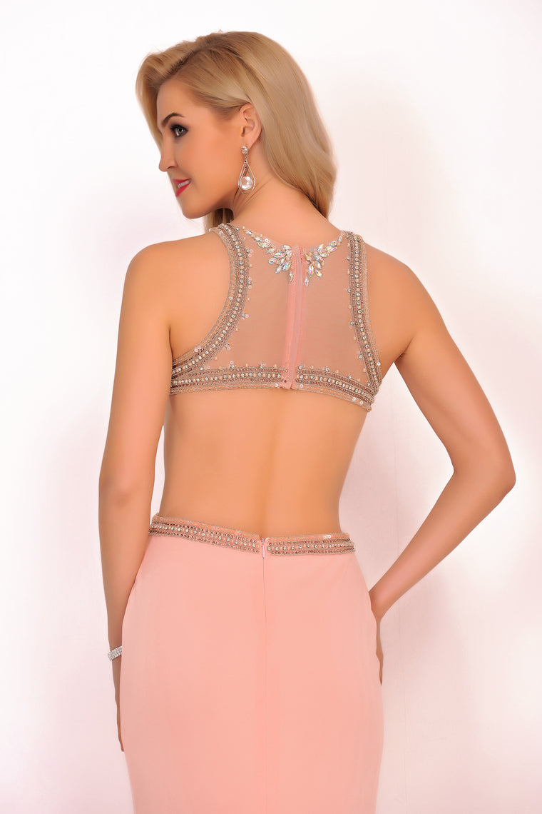 2024 Sexy Open Back Scoop Prom Dresses Mermaid With Beads Spandex