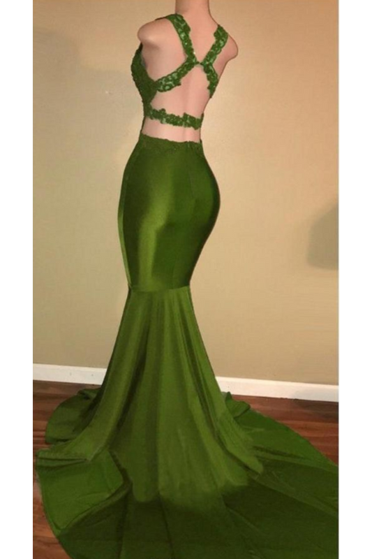 Prom Dresses Mermaid Beaded Bodice Satin V Neck Court Train