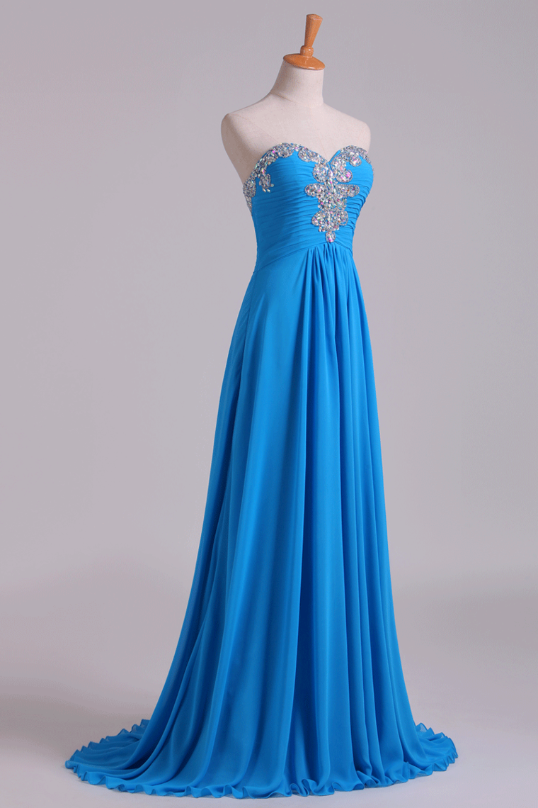 2024 Sweetheart Beaded Neckline Prom Dress A Line With Ruffles Chiffon