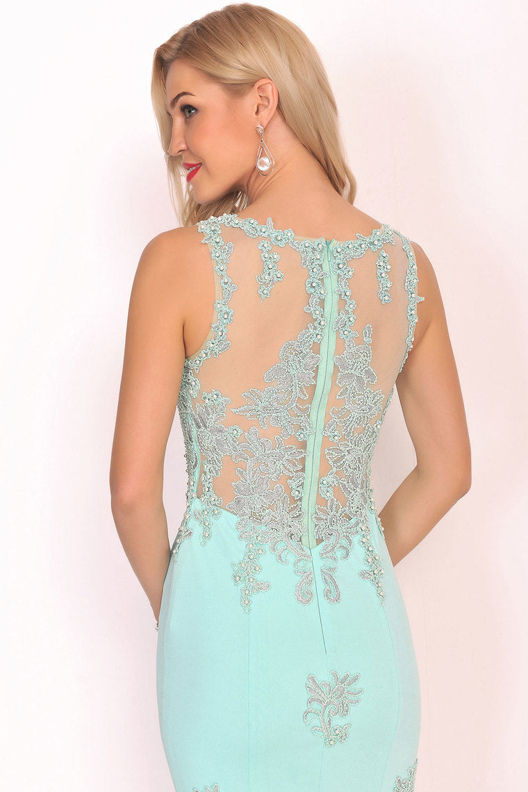 2024 Prom Dresses Mermaid Scoop Spandex With Applique Sweep Train