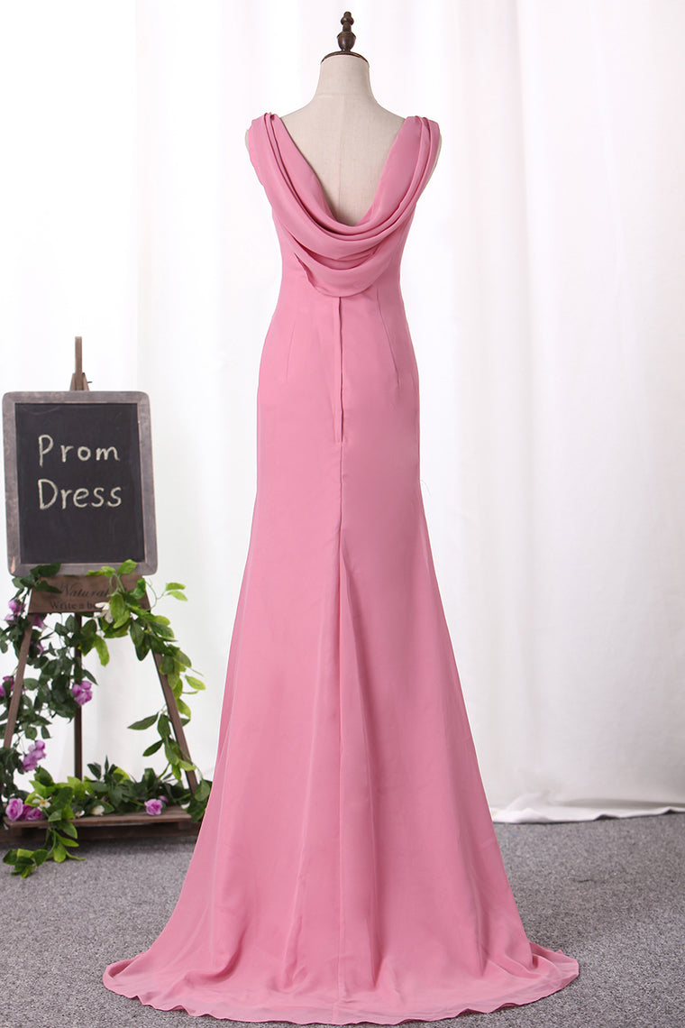 2024 Sexy Open Back Bridesmaid Dresses V Neck Chiffon Mermaid Sweep Train