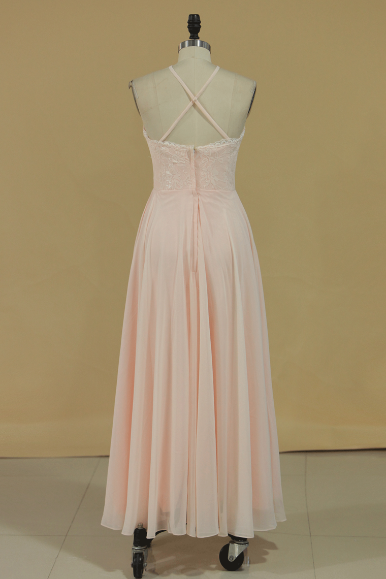 2024 Spaghetti Straps Bridesmaid Dresses Sweep Train Chiffon A Line